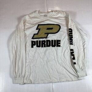 Main Gate Mens T Shirt Size M Top Long Sleeve Crew Neck White Purdue Tiny Stain
